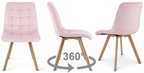Krzesło CIEZA 360 - aksamit róż jasny / nogi dąb x 2