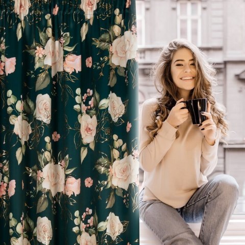 ZASŁONA GOTOWA ROSE NA TAŚMIE 135 X 270 CM CIEMNOZIELONY