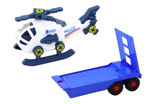Zestaw Nowoczesne Auto z Helikopterem i Lawetą Do Rozkręcania DIY Niebieski Zestaw Nowoczesne Auto z Helikopterem i Lawetą Do Rozkręcania DIY Niebieski