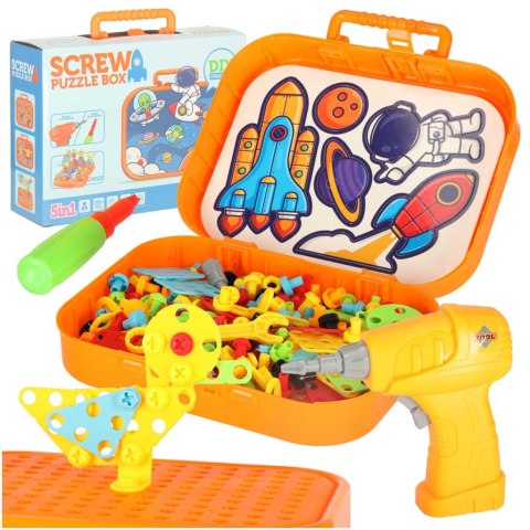 Klocki konstrukcyjne układanka w walizce kreatywna mozaika + wkrętarka kosmos