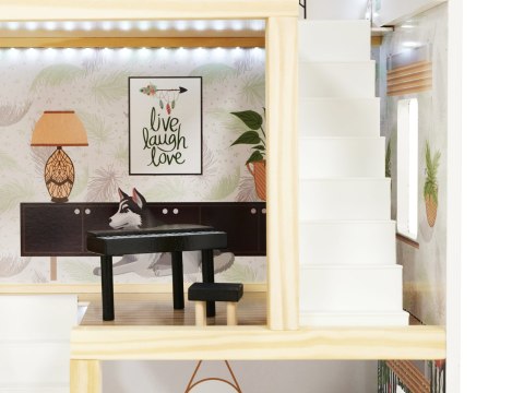 Duży Domek dla Lalek Drewniany XXL Boho LED 78cm LULILO FLORO + Mebelki Prezent dla Dziewczynki