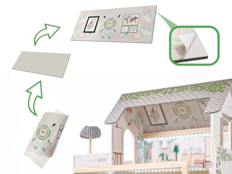 Duży Domek dla Lalek Drewniany XXL Boho LED 78cm LULILO FLORO + Mebelki Prezent dla Dziewczynki