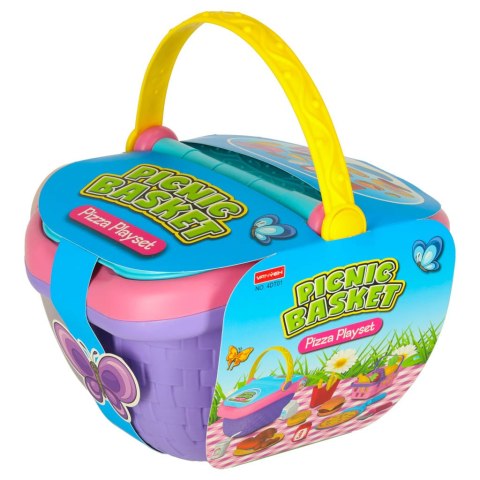 Kosz piknikowy koszyk owoce soki napoje jedzenie prowiant przekąski na piknik