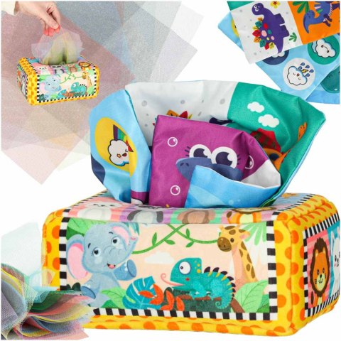 Sorter pudełko z chusteczkami sensoryczne montessori pluszowe cyfry litery
