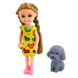 Zestaw Mini Laleczka W Sukience Z Pieskiem 14,5cm Mix