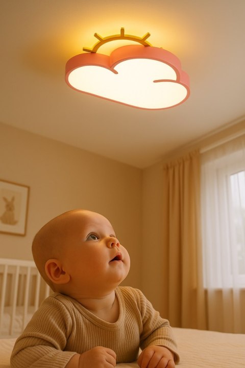 Lampa LED sufitowa plafon do pokoju dziecięcego ściemniana + pilot chmurka różowa