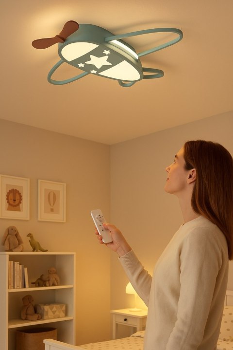 Lampa LED sufitowa plafon do pokoju dziecięcego ściemniana + pilot samolot