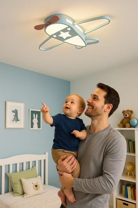 Lampa LED sufitowa plafon do pokoju dziecięcego ściemniana + pilot samolot