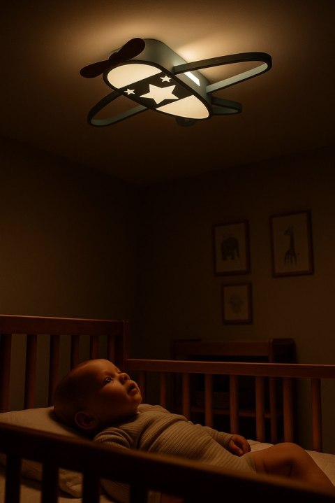 Lampa LED sufitowa plafon do pokoju dziecięcego ściemniana + pilot samolot