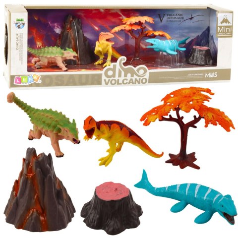 Zestaw Realistycznych Figurek Dinozaury Wulkan Drzewo 6el