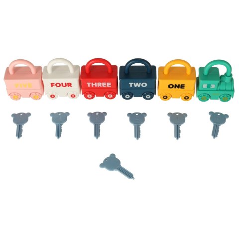 Zabawka edukacyjna pociąg wagoniki kłódki wagony kluczyki 13 elementów