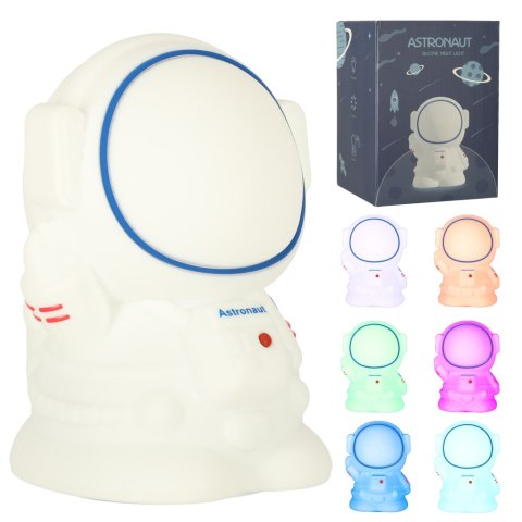 Lampka nocna dla dzieci silikonowa dotykowa miękka 8 LED USB RGB biała astronauta
