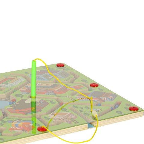 Gra labirynt magnetyczna planszowa drewniana do podróży duże miasto 2 graczy