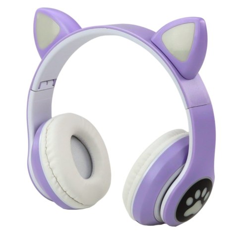 Słuchawki Bezprzewodowe Dla Dzieci Nauszne Bluetooth Kocie Uszy Fioletowe Słuchawki Bezprzewodowe Dla Dzieci Nauszne Bluetooth Kocie Uszy Fioletowe