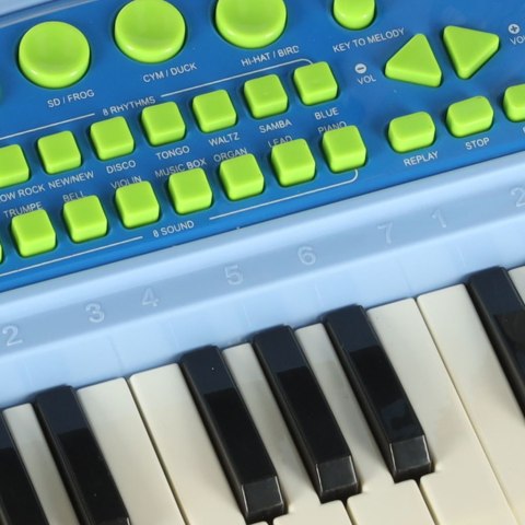 Keyboard dla dzieci pianinko interaktywne organki 37 klawiszy mikrofon statyw niebieski