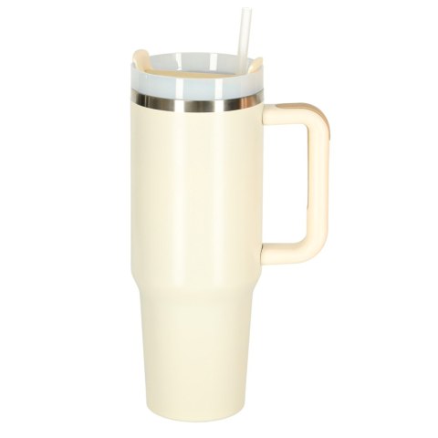 Kubek termiczny ze słomką i uchwytem termos 1200ml kremowy