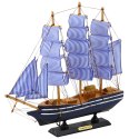Model Kolekcjonerski Dekoracyjny Statek Żaglowiec Biało-Niebieski 33x31cm