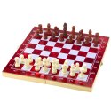 Zestaw Drewniana Gra 3W1 Szachy Tryktrak Warcaby Składana Plansza 24x24cm