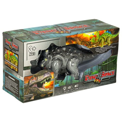 Dinozaur Triceratops zabawka interaktywna na baterie chodzi świeci ryczy