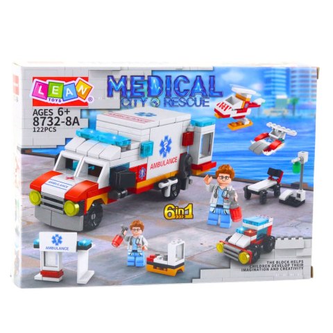 Klocki Konstrukcyjne Zestaw Ratowniczy Ambulans Pogotowie 6w1 122 el. Klocki Konstrukcyjne Zestaw Ratowniczy Ambulans Pogotowie 6w1 122 el.
