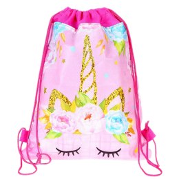 Worek Szkolny Na Buty Strój Gimnastyczny Jednorożec Kwiaty Różowy 35x27cm