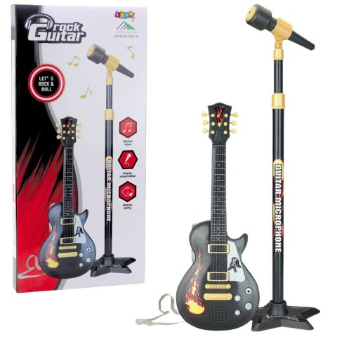 Zestaw Muzyczny Dla Dzieci Gitara Statyw Z Mikrofonem Czarny Zestaw Muzyczny Dla Dzieci Gitara Statyw Z Mikrofonem Czarny