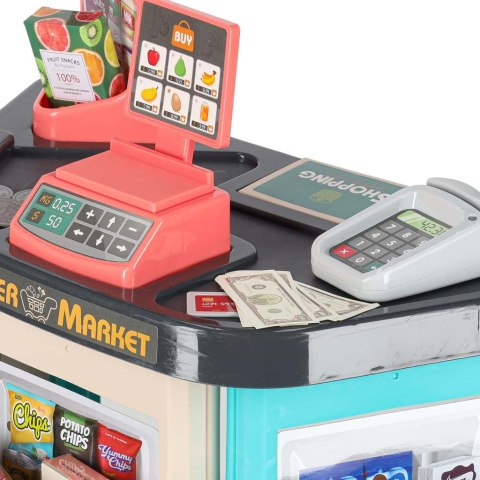 Sklep dla dzieci supermarket stragan wózek na zakupy akcesoria miętowy