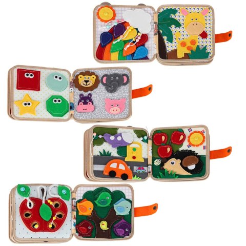 Książeczka sensoryczna edukacyjna filcowa 3D manipulacyjna ruchome elementy żyrafa