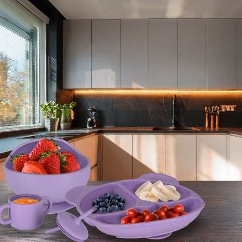 Naczynia silikonowe dla dzieci zestaw 8 elementów fioletowe