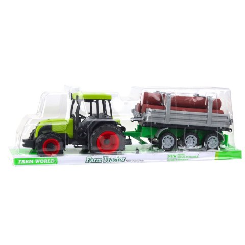 Traktor Rolniczy Farmerski Z Przyczepą Do Drewna Kłody Zielony