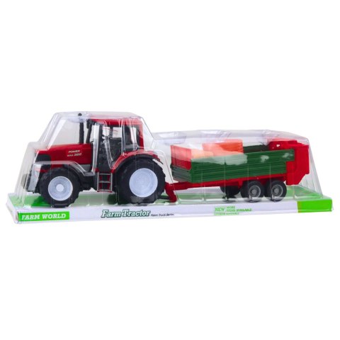 Traktor Rolniczy Farmerski Z Zieloną Przyczepą i Sianem Czerwony