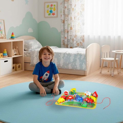 Klocki drewniane do nawlekania tablica plansza samochody pojazdy