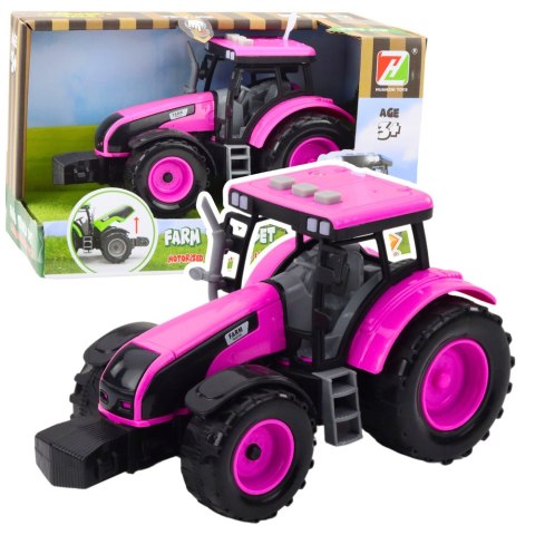 Traktor Farmerski Rolniczy Na Baterie Światła Dźwięki Różowy