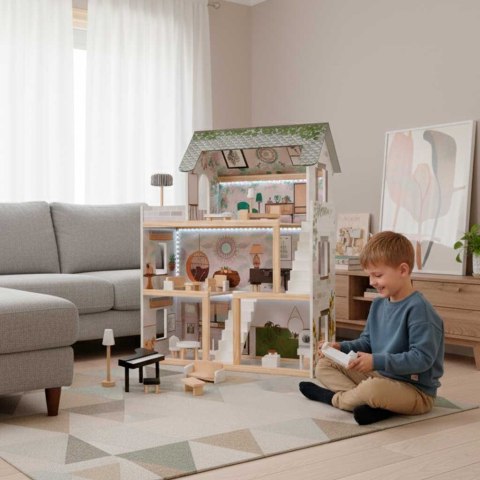 Duży Domek dla Lalek Drewniany XXL Boho LED 78cm LULILO FLORO + Mebelki Prezent dla Dziewczynki