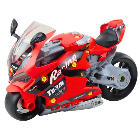 Motocykl Do Rozkręcania 2w1 DIY Warsztat Światła Dźwięki Dym Czerwony 43cm