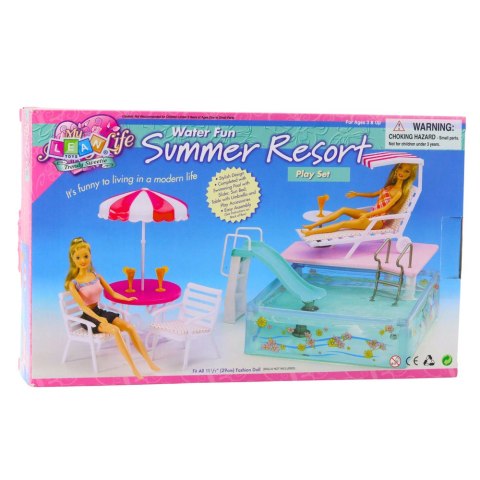 Zestaw Letni Resort Dla Lalek Basen Zjeżdżalnia Leżaki Parasol