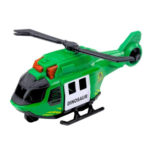Zestaw Ciężarówka Helikopter Klatka Z Dinozaurem Świata Dźwięki Zielona