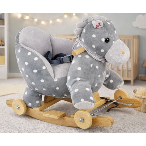 Koń Na Biegunach Jeździk 2w1 Konik Dla Malucha Szary w Kropki