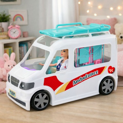 Mobilny Szpital Karetka Ambulans Z Noszami 2W1 Lalka Doktor Akcesoria