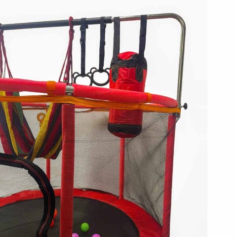 Trampolina dla dzieci ogrodowa siatka piłki koszykówka 155cm czerwona