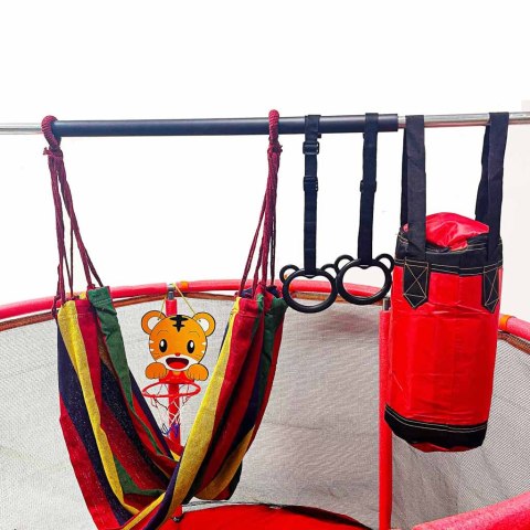 Trampolina dla dzieci ogrodowa siatka piłki koszykówka 155cm czerwona