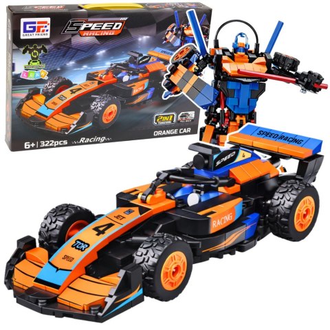 Klocki Konstrukcyjne Wyścigówka Auto Robot 2W1 Pomarańczowa 322 el.