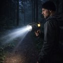 Latarka LED Szperacz Solarna 6 Trybów Powerbank Wymienne Filtry 23 cm