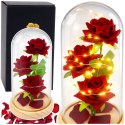 Wieczne Róże W Szklanej Kopule Oświetlenie LED Czerwone 21,5 x 11 cm
