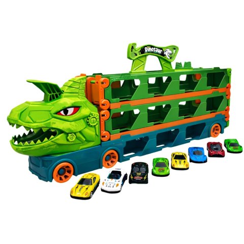 Ciężarówka Dinozaur z Resorakami Tor Dla Autek Transporter Wyrzutnia 4w1