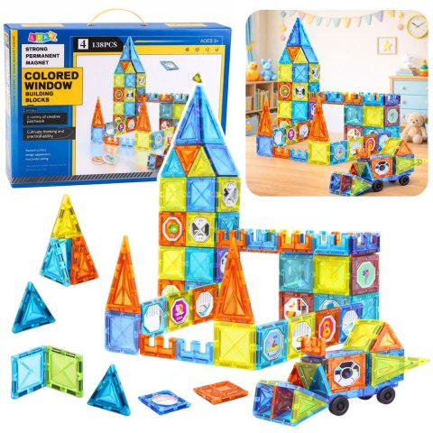 Klocki Magnetyczne Edukacyjne Okienka Z Pojazdem 3D Naklejki 138 el.