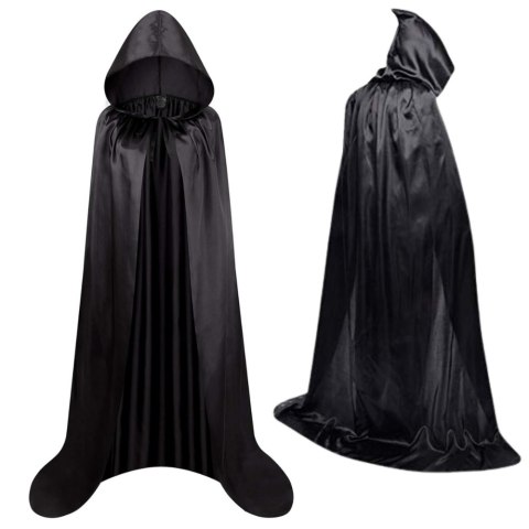 Peleryna Narzutka Z Kapturem Karnawałowa Halloweenowa Czarna 180cm