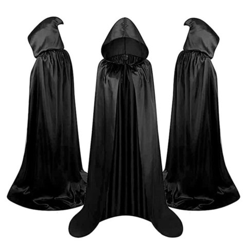 Peleryna Narzutka Z Kapturem Karnawałowa Halloweenowa Czarna 180cm