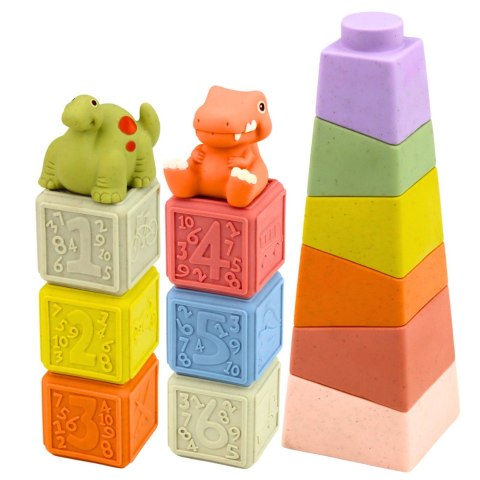 Zestaw Miękkie Klocki Sensoryczne Edukacyjne Gumowe Dinozaury 14 el.