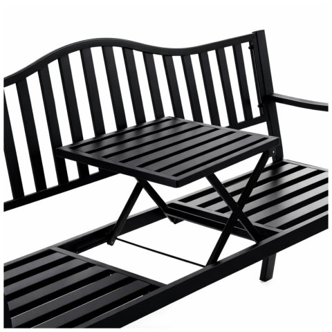 Ławka Ogrodowa Taras Ogród Park Metalowa Oparcie Stolik Czarna 150 cm